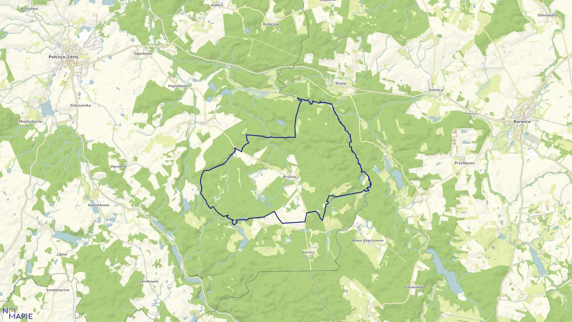 Mapa obrębu Brusno w gminie Połczyn-Zdrój