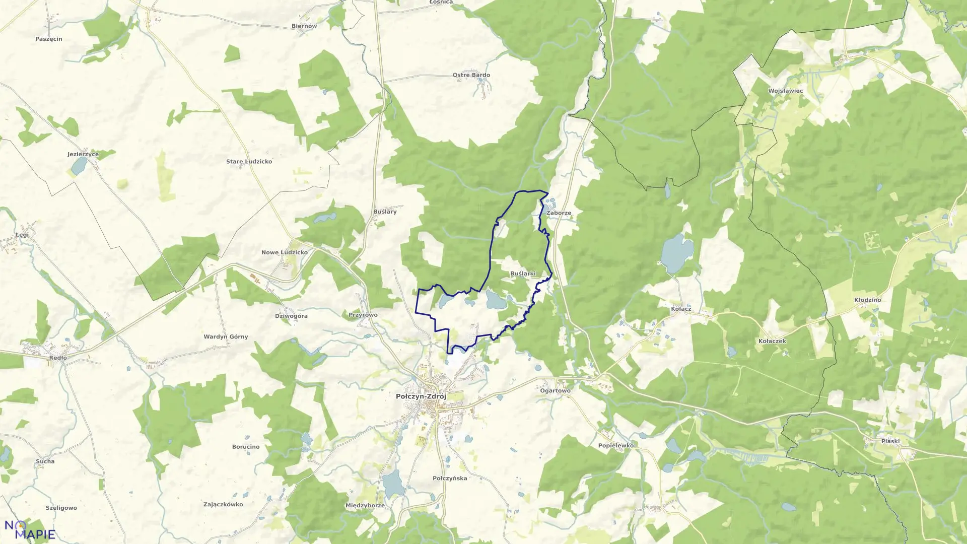 Mapa obrębu Buślarki w gminie Połczyn-Zdrój