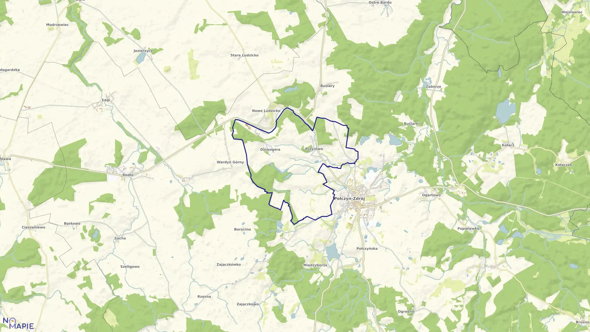 Mapa obrębu Dziwogóra w gminie Połczyn-Zdrój