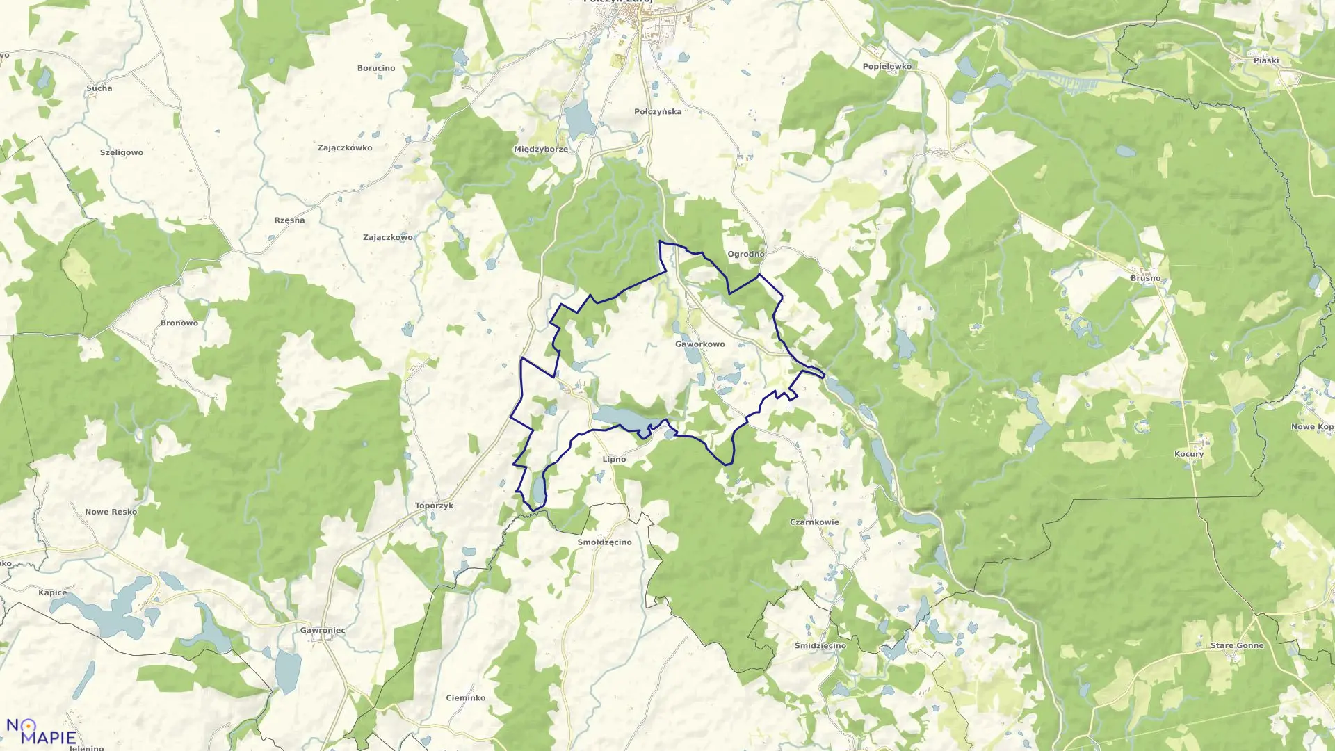 Mapa obrębu Gaworkowo w gminie Połczyn-Zdrój