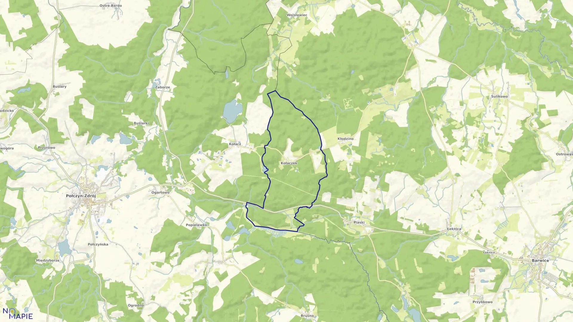 Mapa obrębu Kołaczek w gminie Połczyn-Zdrój