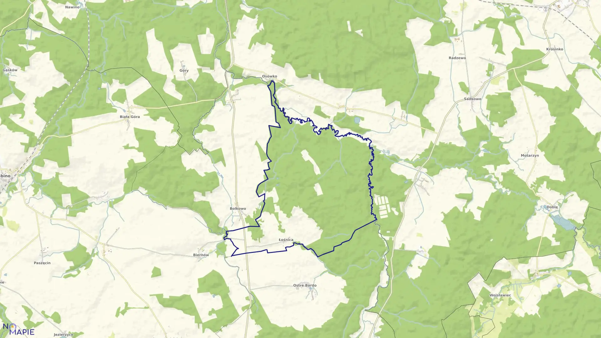 Mapa obrębu Łośnica w gminie Połczyn-Zdrój