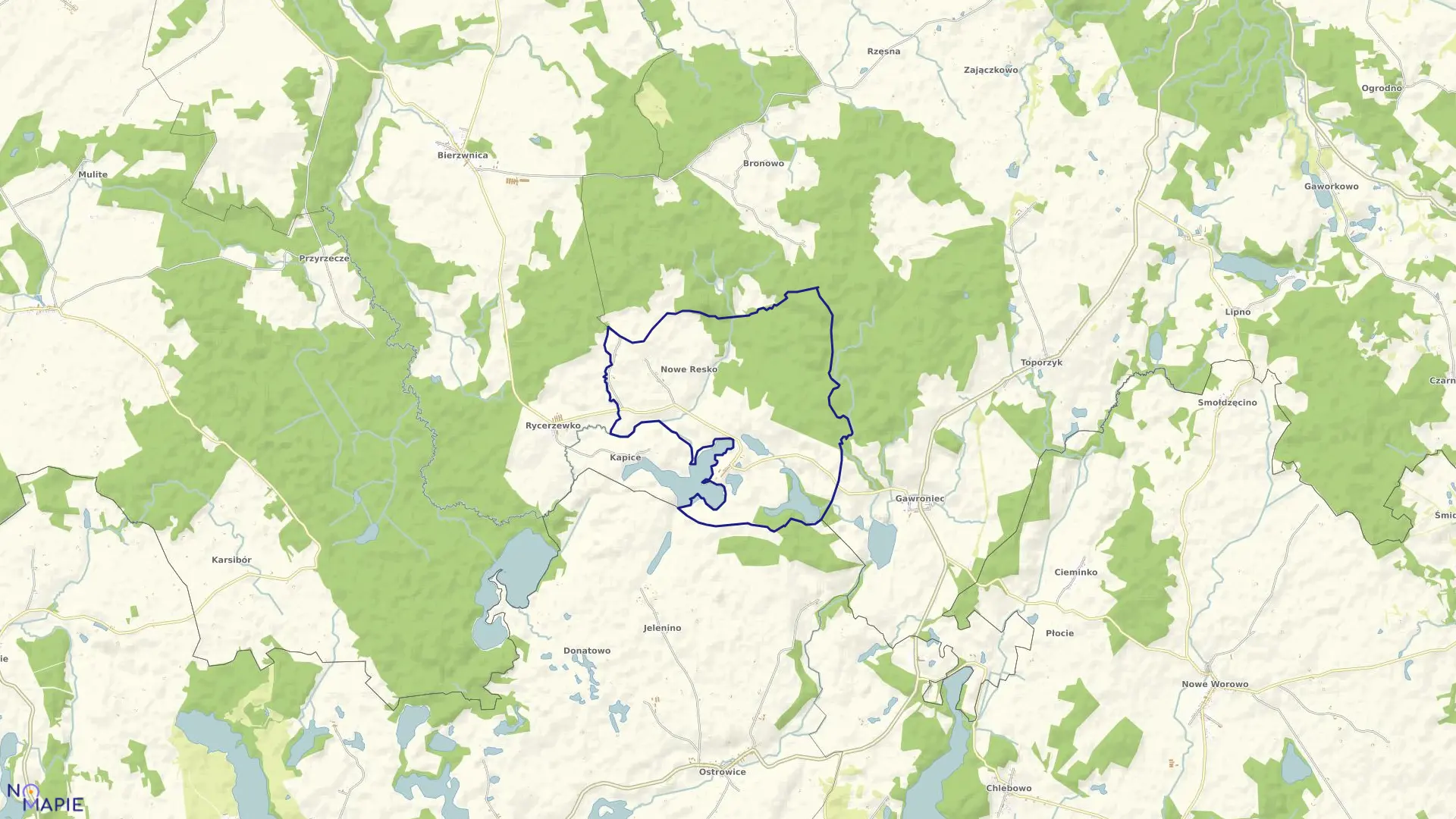 Mapa obrębu Nowe Resko w gminie Połczyn-Zdrój