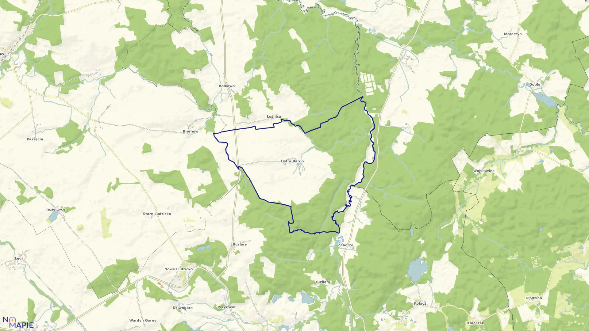 Mapa obrębu Ostre Bardo w gminie Połczyn-Zdrój