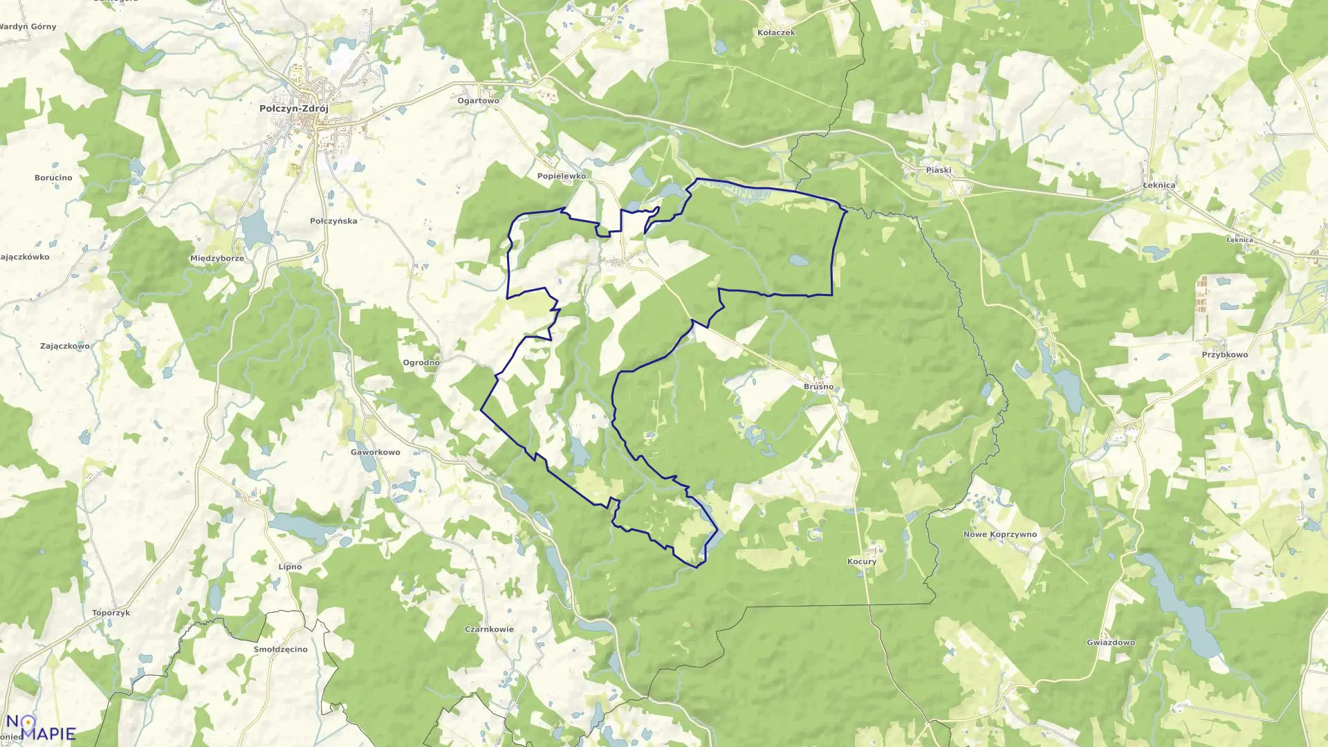 Mapa obrębu Popielewo w gminie Połczyn-Zdrój