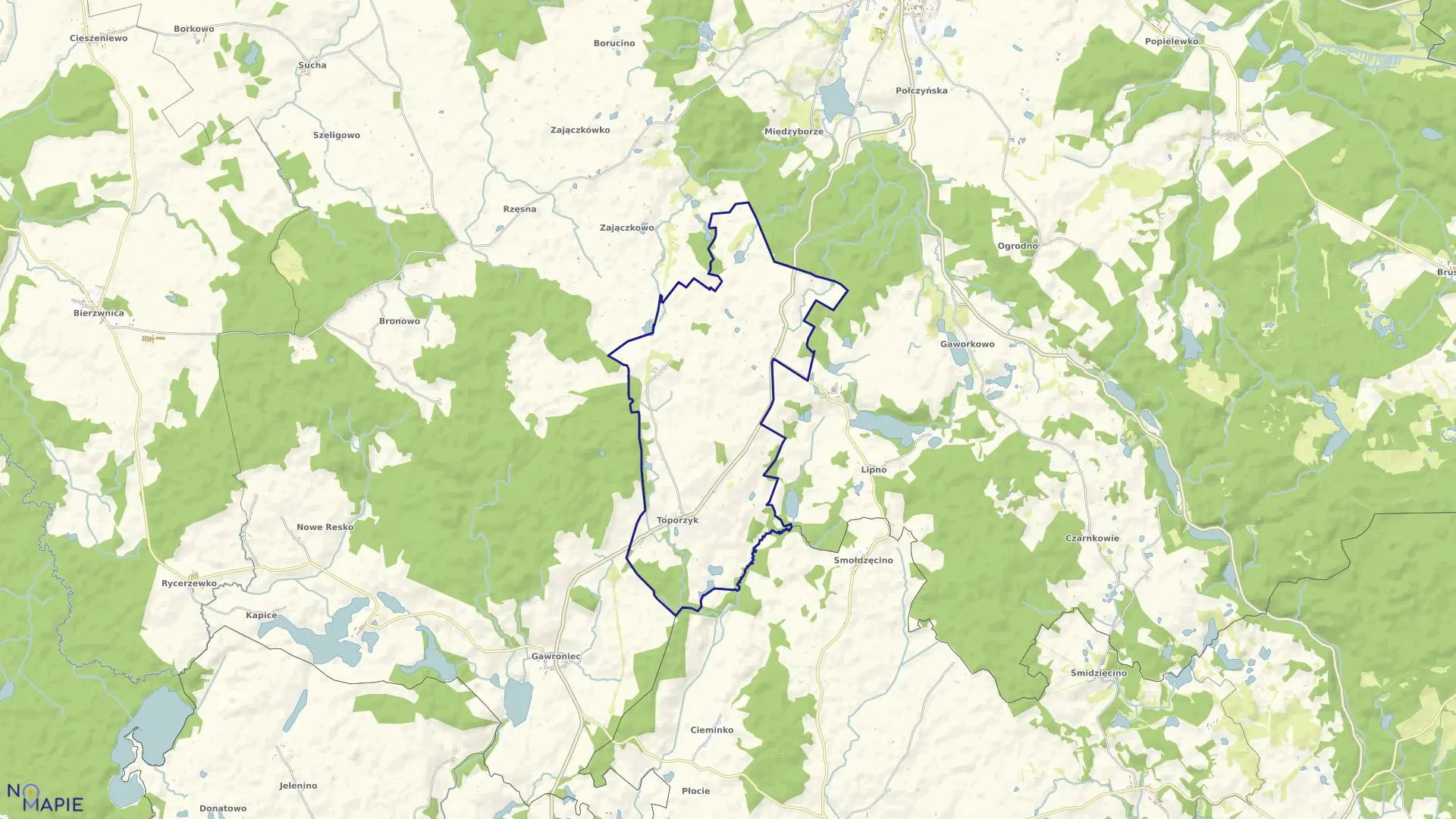 Mapa obrębu Toporzyk w gminie Połczyn-Zdrój